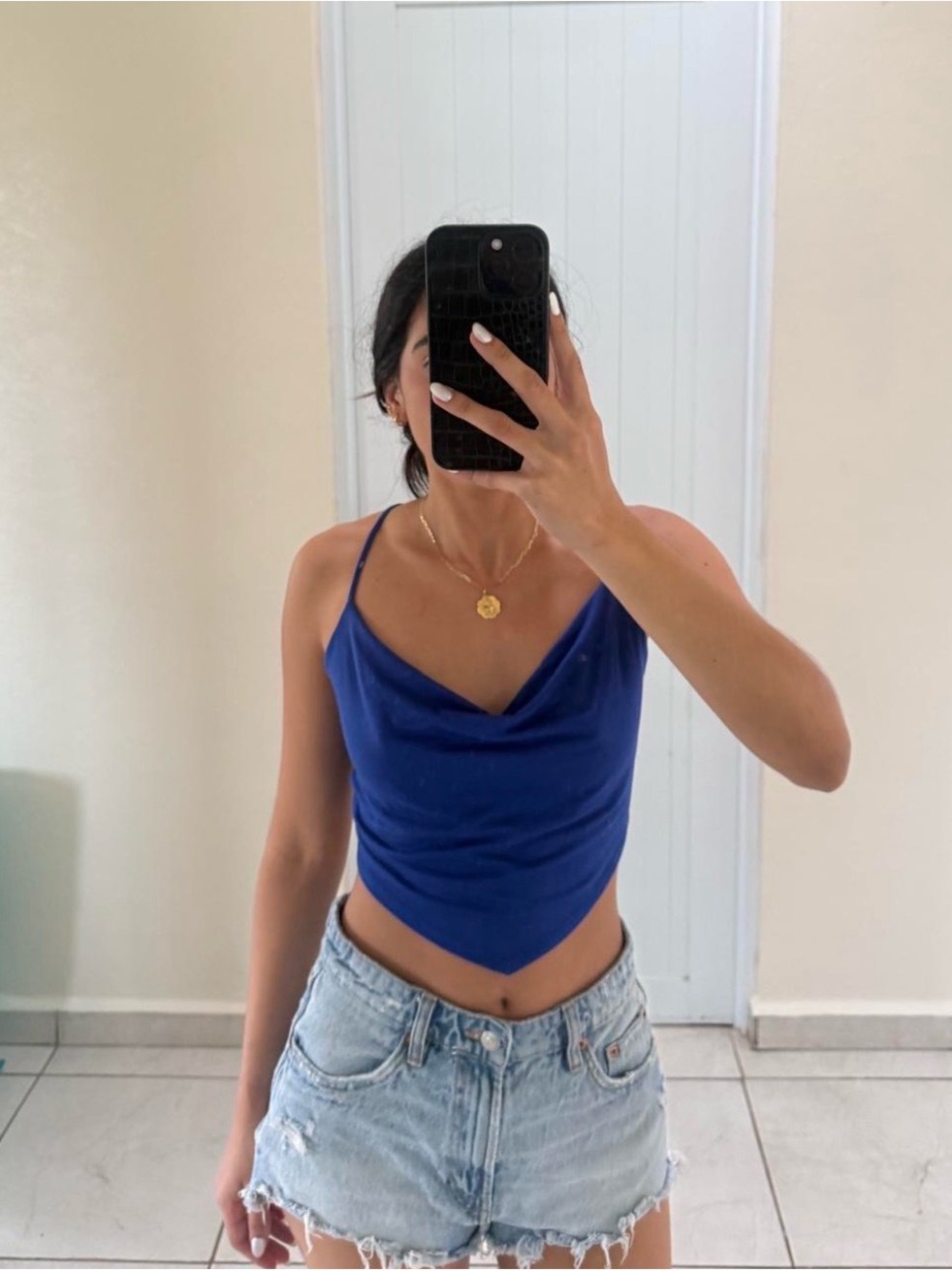 gaze Royal Blue Cowl Neck Spaghetti Strap Camisole S